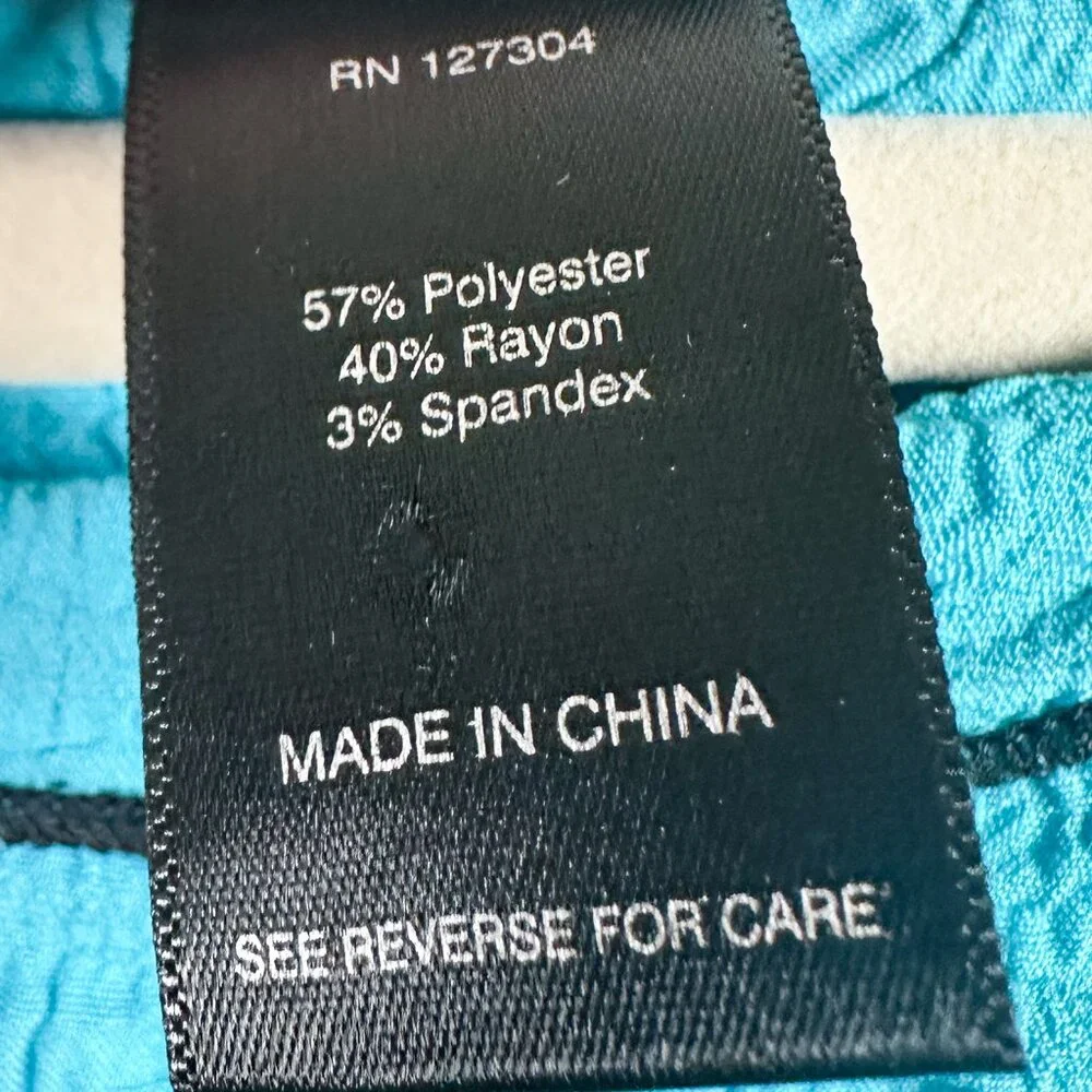Ali Miles Plus 1X Turquoise Contrast Stitch Tunic Top 3/4 Sleeve Wrinkle Free - Picture 6 of 9